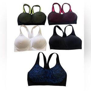 C9 Lot of 5 Women's Sports Bras w/ Clasps - Black, White, Blue, Pink, Green 34B